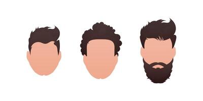 Set Faces of men with different styles of haircuts. Isolated on white background. vector