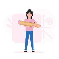 The girl is holding a pencil in her hands. Trend illustration. Good for apps, presentations and websites. Vector. vector