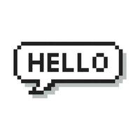 Hello in speech bubble 8-bit pixel art on white background. vector