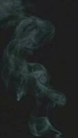 Vertikales Video in Zeitlupe von weißem Rauch, Nebel, Dunst, Dampf auf schwarzem Hintergrund.