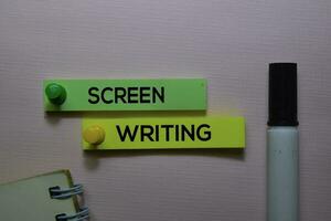 Screen Writing text on sticky notes isolated on office desk photo