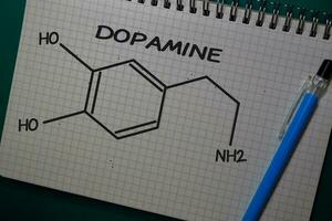 Dopamine write on a book. Structural chemical formula. Education concept photo