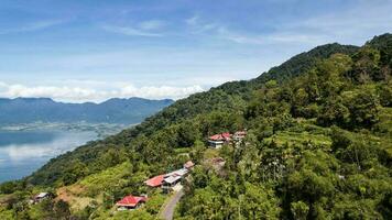 Aerial view of panorama of Maninjau Lake West Sumatra, Danau maninjau. sumatra, Indonesia, January 24, 2023 photo