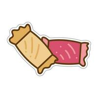 Sticker with a rectangular candies wrapper. Cartoon vector color illustration.