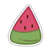 Sticker with candy in the form of a slice of watermelon. Cartoon vector color illustration.