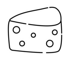 Piece of cheese black and white vector line illustration