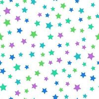 Seamless repeating pattern of vivid green, purple, blue stars on white background for fabric, textile, papers and other various surfaces vector