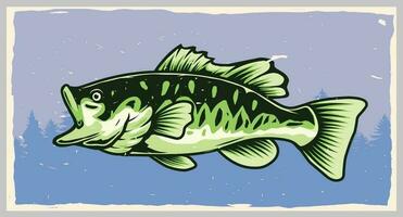 largemouth bass fish vintage poster vector