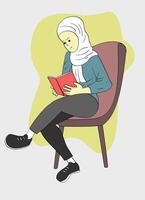 Cartoon muslim girl reading a book vector