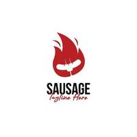 Creative sausage with fire flame grill toast roast logo design illustration idea vector