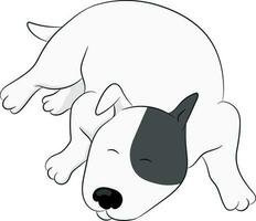 Cute bull terrier dog named Sparky is sleeping isolated on white background. Hand drawn vector art