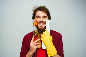 emotional man cleaning service lifestyle detergent cropped view photo