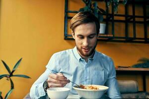 business man dining in restaurant one interior photo