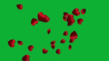 Red hearts flying animation with green screen background. Motion graphic video animation for for Valentine's Day, Mother's Day, wedding anniversary, greeting cards invitation and birthday background