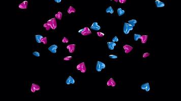 3D hearts falling animation with transparent background. Motion graphic video animation for for Valentine's Day, Mother's Day, wedding anniversary, greeting cards invitation and birthday background