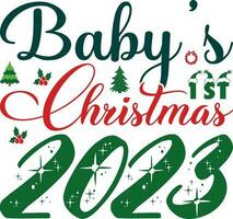 Baby's 1st Christmas 2023 T-shirt Design vector