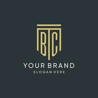 BC monogram with modern and luxury shield shape design style vector