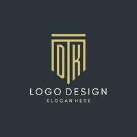 DK monogram with modern and luxury shield shape design style vector