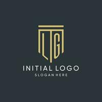 LG monogram with modern and luxury shield shape design style vector