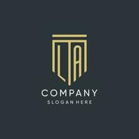 LA monogram with modern and luxury shield shape design style vector