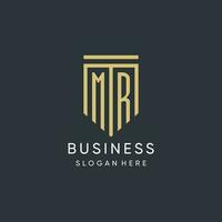 MR monogram with modern and luxury shield shape design style vector