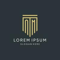 NM monogram with modern and luxury shield shape design style vector