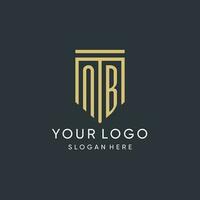 NB monogram with modern and luxury shield shape design style vector