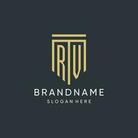 RV monogram with modern and luxury shield shape design style vector