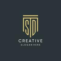 SD monogram with modern and luxury shield shape design style vector