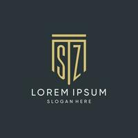 SZ monogram with modern and luxury shield shape design style vector