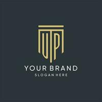 UP monogram with modern and luxury shield shape design style vector