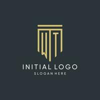 WT monogram with modern and luxury shield shape design style vector