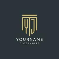 YJ monogram with modern and luxury shield shape design style vector