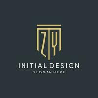 ZY monogram with modern and luxury shield shape design style vector