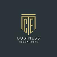 CE monogram with modern and luxury shield shape design style vector