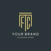 FC monogram with modern and luxury shield shape design style vector