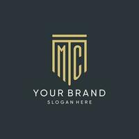 MC monogram with modern and luxury shield shape design style vector