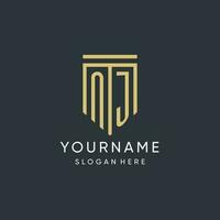 NJ monogram with modern and luxury shield shape design style vector