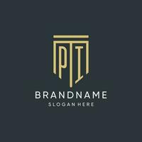 PI monogram with modern and luxury shield shape design style vector