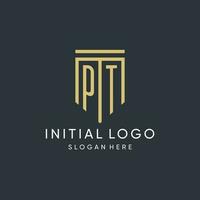 PT monogram with modern and luxury shield shape design style vector