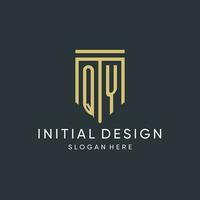 QY monogram with modern and luxury shield shape design style vector