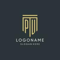 PU monogram with modern and luxury shield shape design style vector