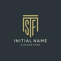 SF monogram with modern and luxury shield shape design style vector