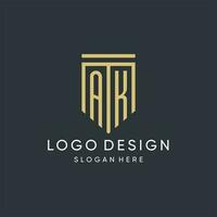 AK monogram with modern and luxury shield shape design style vector