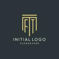 FT monogram with modern and luxury shield shape design style vector