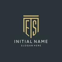 ES monogram with modern and luxury shield shape design style vector