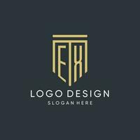 EX monogram with modern and luxury shield shape design style vector