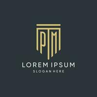 PM monogram with modern and luxury shield shape design style vector