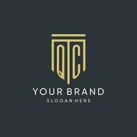 QC monogram with modern and luxury shield shape design style vector