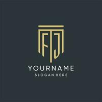FJ monogram with modern and luxury shield shape design style vector